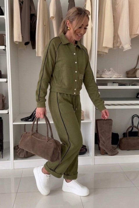 Ženski sportsko-elegantni komplet sa kratkom jaknom i jogger pantalonama LAMONIA KHAKI, Boja: kaki, IVET.RS - Nova Kolekcija