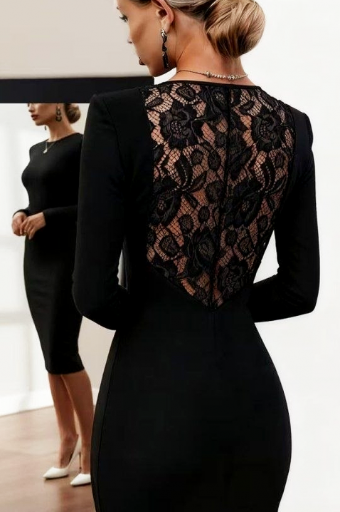 Elegantna pripijena midi haljina koja prati liniju tela sa čipkanim leđima LEMENIA BLACK, Boja: crna, IVET.RS - Nova Kolekcija