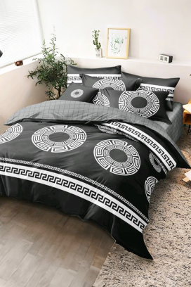 komplet posteljine PLOHERA BLACK 200x220 cm pamuk - 4 dela