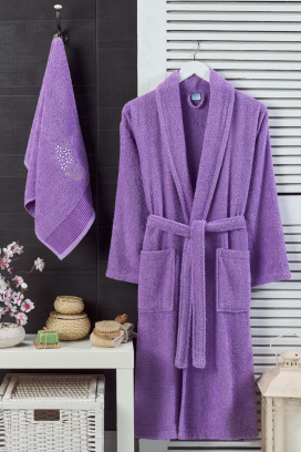 komplet bademantila i peškira DRONEIFA LILA