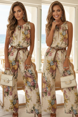 Ženski komplet iz tri dela sa cvetnim dezenom FALORITA BEIGE