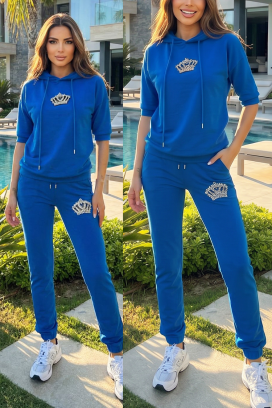 ženski sportski komplet od dva dela sa detaljima od kamenčića CALYRA BLUE