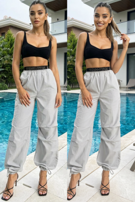 ženske sportsko-elegantne pantalone sa visokim strukom i elastičnim kaišem SOLVETA GREY