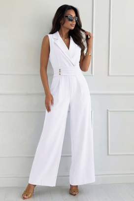 elegantni kombinezon sa reverima i zlatnim dugmadima SELESTE WHITE