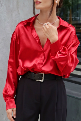 ženska elegantna satenska košulja sa dugim rukavima AYANDA RED