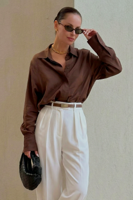 ženska elegantna satenska košulja sa dugim rukavima AYANDA BROWN