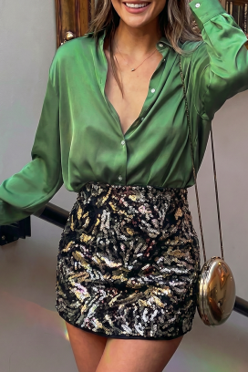 ženska elegantna satenska košulja sa dugim rukavima AYANDA GREEN