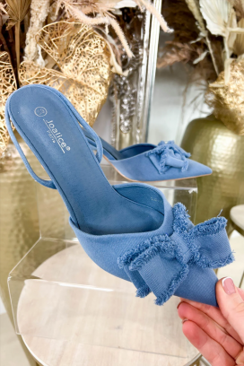 elegantne ženske cipele sa špicastim vrhom, ukrasnom mašnom i finom potpeticom TYNELA BLUE
