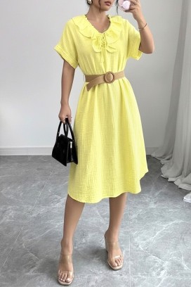 lagana midi haljina sa volančićima i trendi kragnom VIREMORA YELLOW