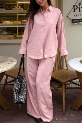 ležeran ženski komplet široka košulja i pantalone KYLARELA PINK