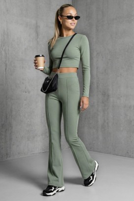 elastične ženske pantalone sa blago širokim nogavicama ELVARIA KHAKI