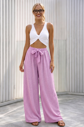 široke ženske pantalone sa vezicom u struku SAMIRANA PINK