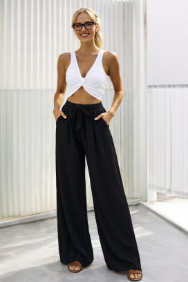 široke ženske pantalone sa vezicom u struku SAMIRANA BLACK