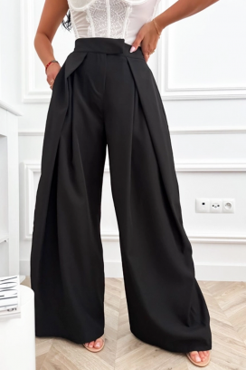 elegantne ženske pantalone sa visokim strukom i širokim nogavicama JOLYNE BLACK