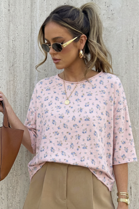 ženska bluza sa cvetnim printom i slobodnim krojem VELIMINA PINK