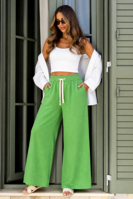 široke ženske pantalone sa elastičnim strukom i vezicama FLOTINA GREEN