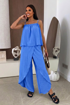 ležeran ženski komplet top i široke pantalone MALENTA BLUE