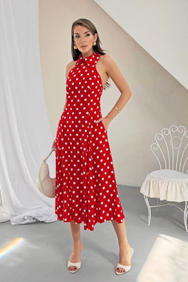 ženska midi haljina sa tufnicama otvorenim leđima i elegantnom siluetom NOVENTRA RED