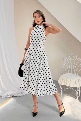 ženska midi haljina sa tufnicama otvorenim leđima i elegantnom siluetom NOVENTRA WHITE