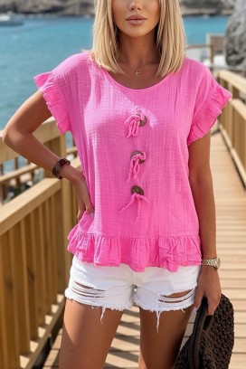 boho bluza sa ukrasnim vezicama i volančićima DORINZA PINK
