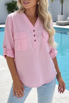 sportsko-elegantna ženska košulja sa rukavima koji se zavrću SHEYLA PINK