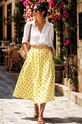 midi suknja visokog struka sa printom tufnica DANTILA YELLOW