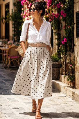 midi suknja visokog struka sa printom tufnica DANTILA BEIGE
