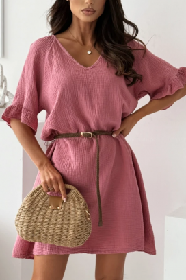 lagana pamučna kratka haljina sa kaišem AMELINTA PINK