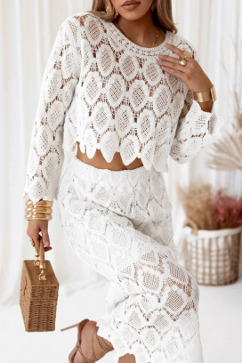 ženski pamučni komplet u boho stilu čipkasti gornji deo i suknja PERESITA WHITE