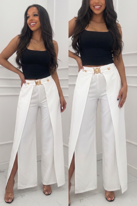 elegantne ženske pantalone sa preklopom i visokim strukom RATIENA WHITE