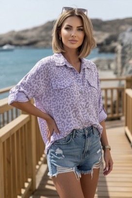 ženska košulja sa nežnim leopard printom i džepovima LARISANSA LILA