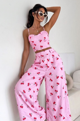 dvodelni letnji ženski komplet sa modernim printom trešnje SHERY PINK