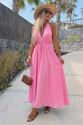 duga haljina sa golim leđima i ukrasnom mašnom ROTALITA PINK