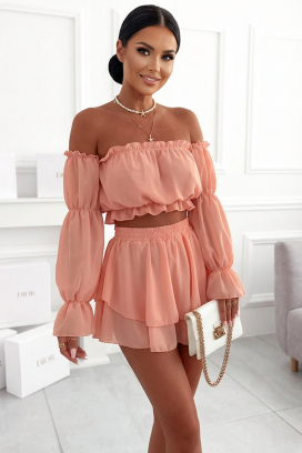 ženski komplet top sa spuštenim ramenima i suknja-pantalone LORINANA PEACH