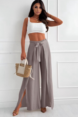 elegantne ženske pantalone sa širokim nogavicama i bočnim prorezima LENTANA BEIGE