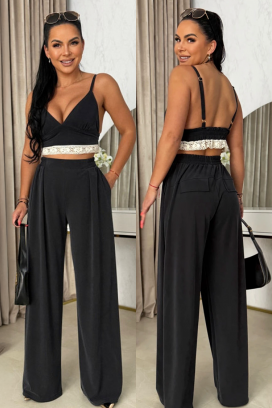 ženski komplet od tri dela - top, široke pantalone i kimono SERIZENA BLACK