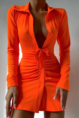 elegantna haljina sa nabranim strukom i V-izrezanim dekolteom VERNONA ORANGE