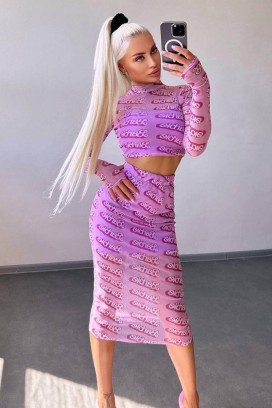 ženski dvodelni komplet od krop topa i midi suknje BARBIETA PINK