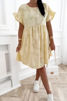 slobodna kratka haljina sa cvetnim printom, džepovima i efekt rukavima MAJESTICA YELLOW