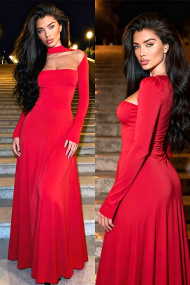 elegantna duga haljina sa naglašenim golim ramenima VALENSIENA RED