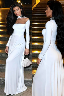 elegantna duga haljina sa naglašenim golim ramenima VALENSIENA WHITE