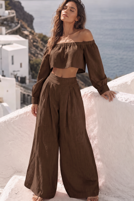 ženski komplet top sa spuštenim ramenima i široke pantalone JEZABEL BROWN