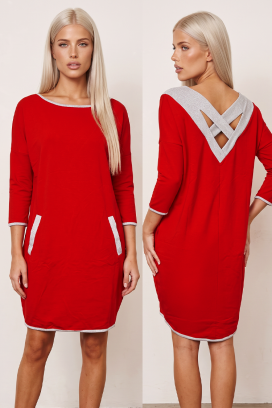 svakodnevna sportsko-elegantna tunika haljina sa 3/4 rukavima i džepovima MEISONA RED