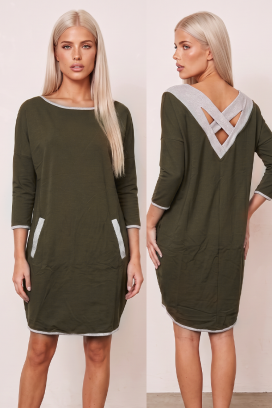 svakodnevna sportsko-elegantna tunika haljina sa 3/4 rukavima i džepovima MEISONA KHAKI