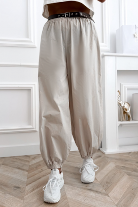 ženske pamučne pantalone ležernog kroja sa elastičnim ranflama CHEROSIA ECRU