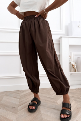 ležerne ženske pamučne pantalone sa elastičnim manžetnama CHEROSIA BROWN