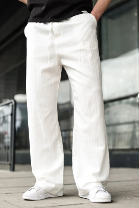 muške pantalone ležernog kroja sa elastičnim pojasom i pravim siluetom VAREZIO WHITE