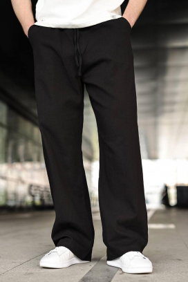 muške pantalone ležernog kroja sa elastičnim pojasom i pravim siluetom VAREZIO BLACK