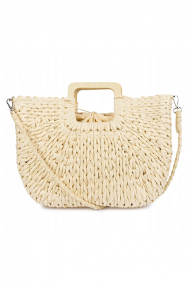 ženska pletena torba sa drvenim ručkama i dugim kaišem JEMALIA BEIGE