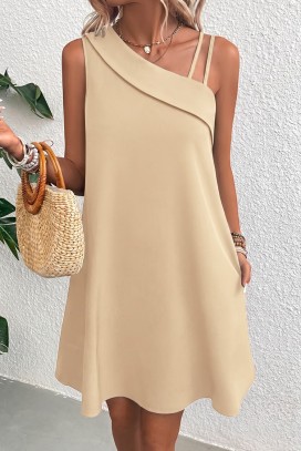 elegantna kratka haljina sa asimetričnim dekolteom i širokim krojem IVRINIA BEIGE